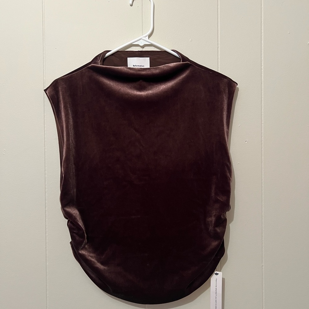 Reformation Rich Brown Velvet Blouse